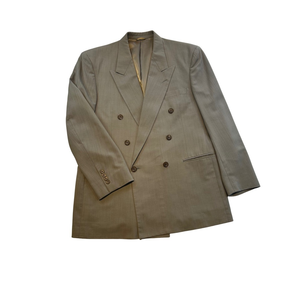 Ardizzone Italy Superfine Worsted Wool Double Breasted Suit Grey Beige Mens
